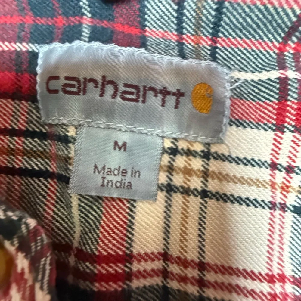 Carhartt Mens Medium Flannel Long Sleeve Shirt Plaid Red 100% Cotton Button Down